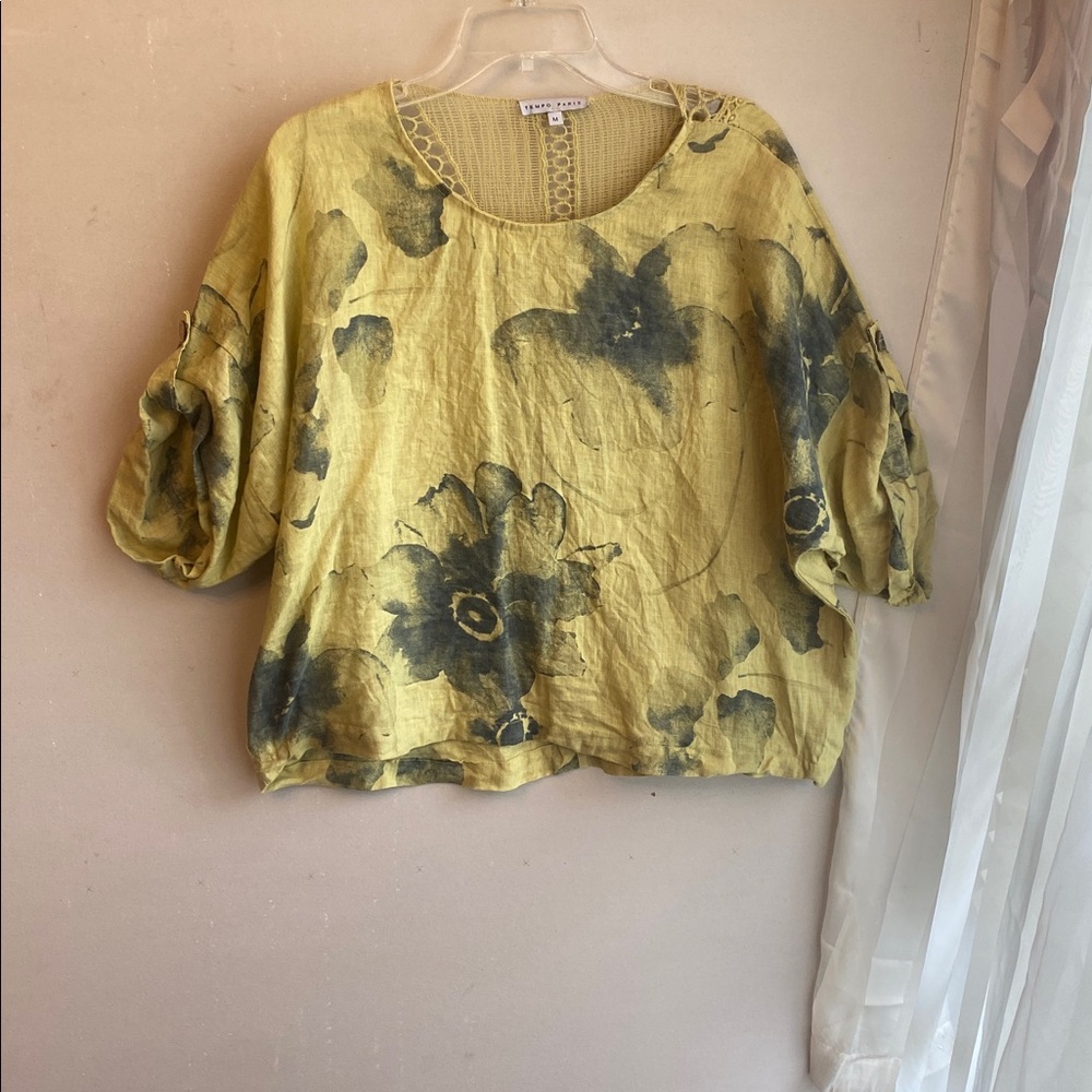 Tempo Paris 100% Lino Light Yellow Knit Top